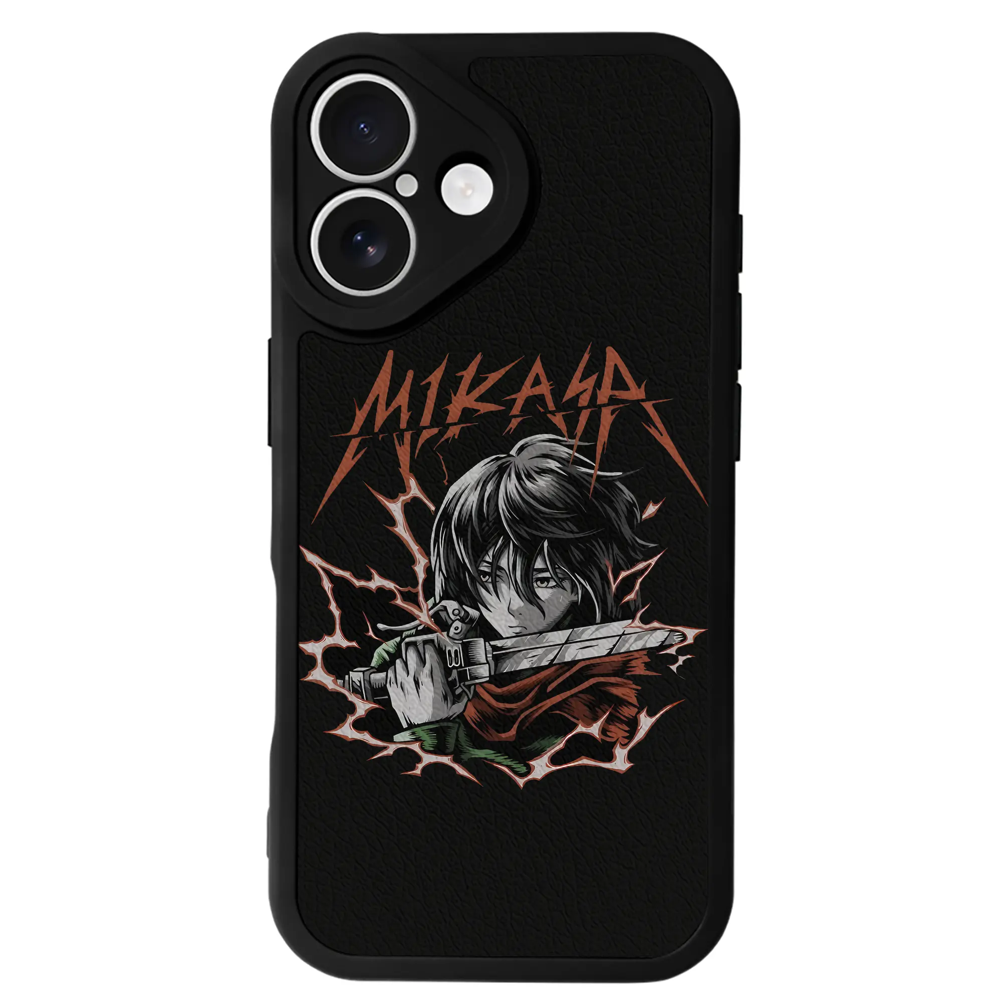 進撃の巨人 グッズ ミカサ・アッカーマン - IPhone 16シリーズ対応 ・ シリコンスマホケース ・ レザー調 ・ 高精度フィット ・ 耐衝撃 ・ ワイヤレス充電対応 ・ 精密カット